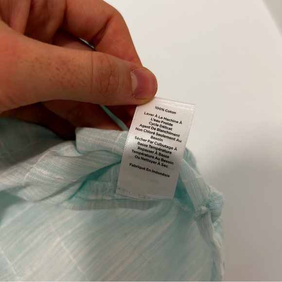 Talbots Aqua Blue White Squared Blouse Top Size MP - Picture 5 of 6